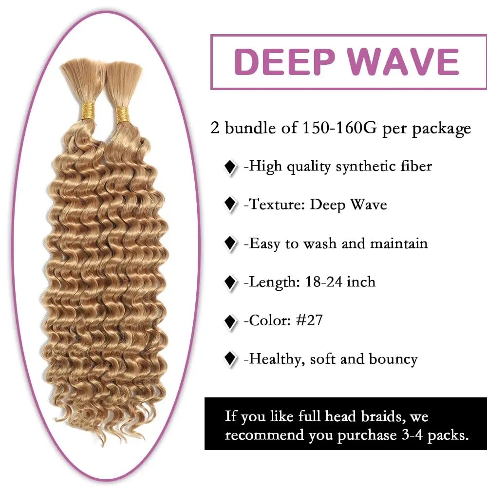 Synthetic Bulk hair for Braiding Wet and Wavy Micro Braiding No Weft Faux Deep Wave Braiding Hair Extensions for Box Boho Braids