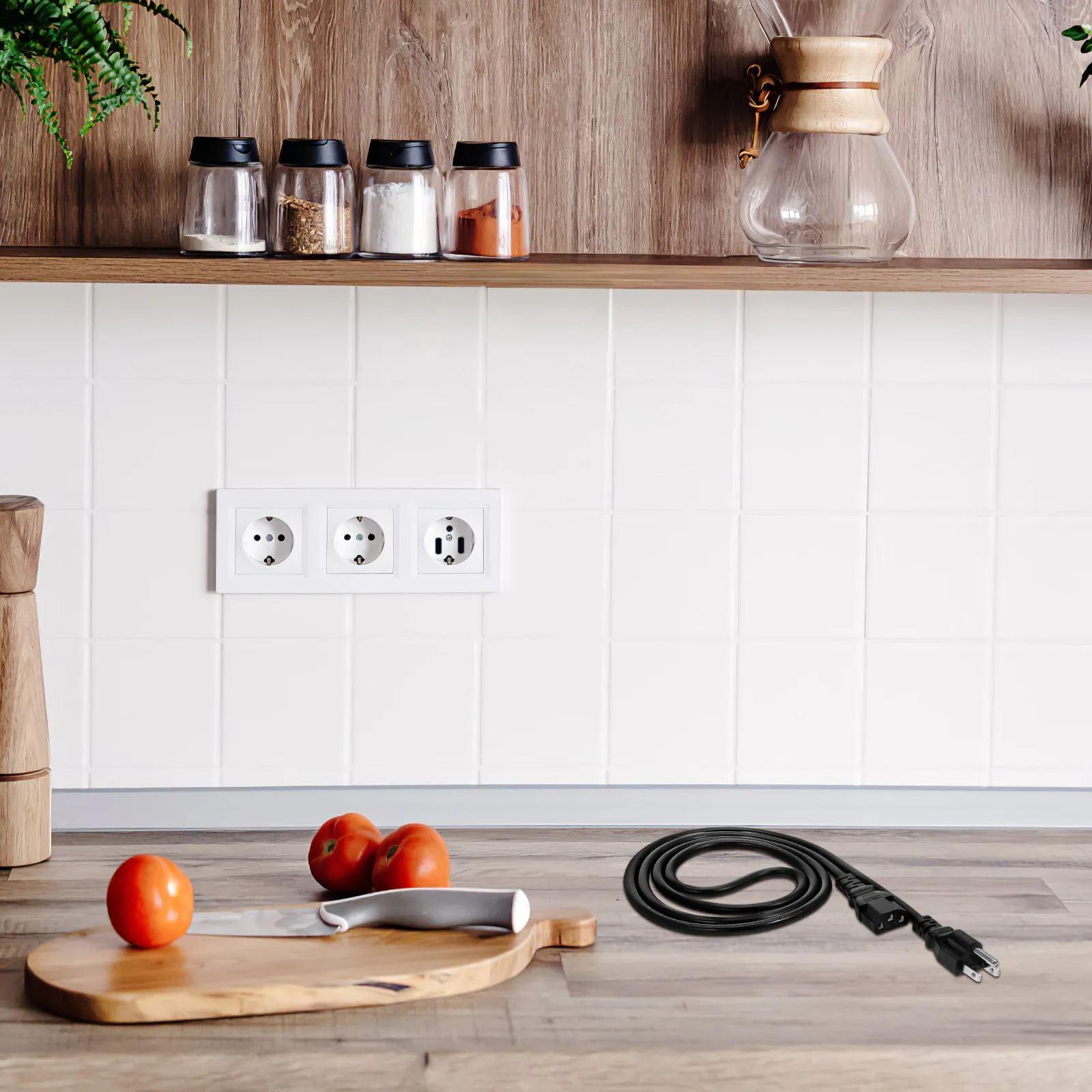 Power Extension Cord 1.5m Electric Appliance Cable 3 Prong Replacement Power Cord for Computer Monitor Rice Cooker Home Use