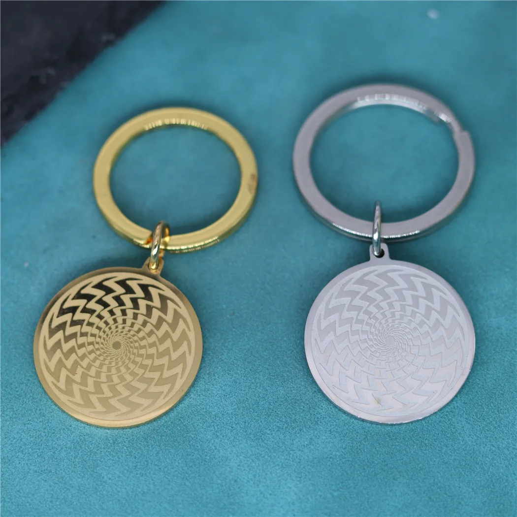 The Illusion of Amulet Hypnosis Keychain For Men Women Stainless Steel Round Pendant Key Chains Mystical Jewelry Talisman Gift