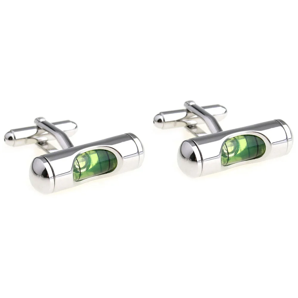 Spirit Level Bubble Green Novelty Gadget Tool Cufflinks for Men Cuff Links Wedding Business Shirt Accessories Gifts for Him