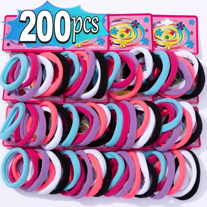 200pcs/Set Elastic Hair Bands Girls Hair Accessories Colorful Nylon Headband Kids Ponytail Holder Scrunchie Ornaments Gift