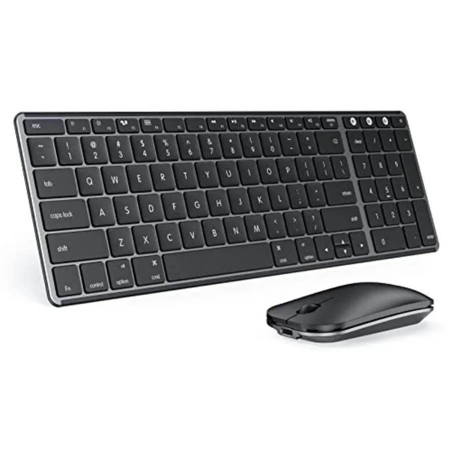 Bluetooth Keyboard and Mouse Combo for Mac, SKM64-2 Rechargeable Silent Wireless Keyboard Mouse Compact Slim, 3 Multi-Device Co