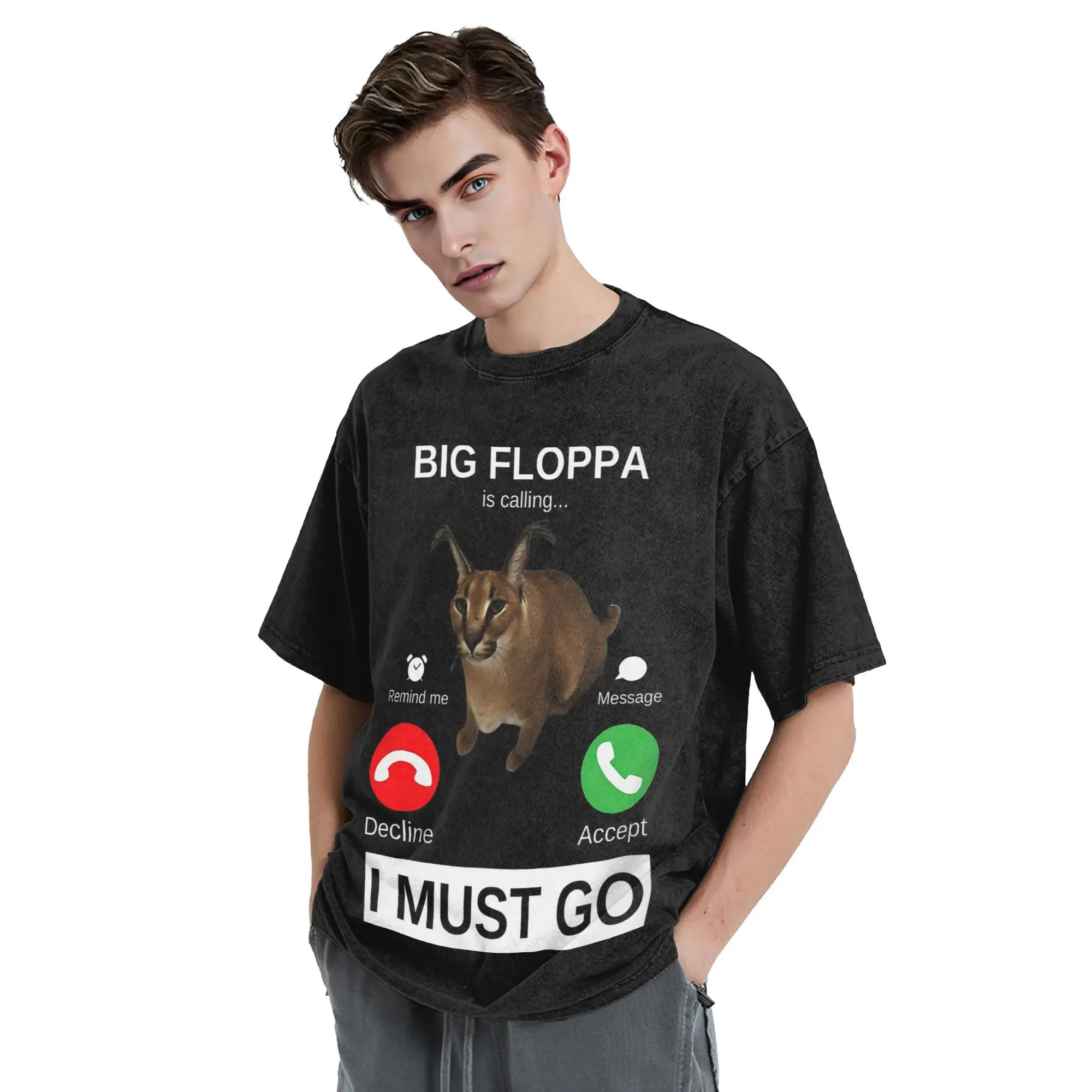 

Футболка Big Floppa is Calling Caracal Big Cat Meme для мужчин, хлопковые футболки, мужские футболки с коротким рукавом и круглым вырезом, летняя одежда, топы S-2XL