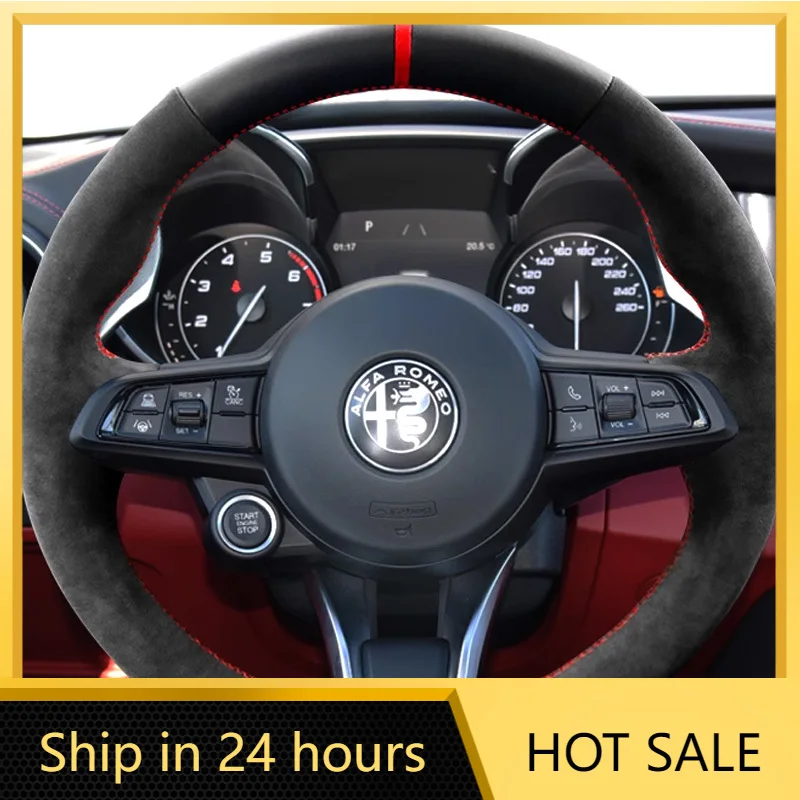 

Car Stickers Hand Stitched Non-slip Car Steering Wheel Cover For Alfa Romeo Giulia Stelvio 2020-2022 Suede&Leather Interior