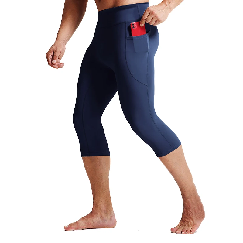 Herren-Yoga-Caprihose mit hoher Taille und Taschen – dehnbare Workout-Leggings für Fitness und Laufen – Detail 2
