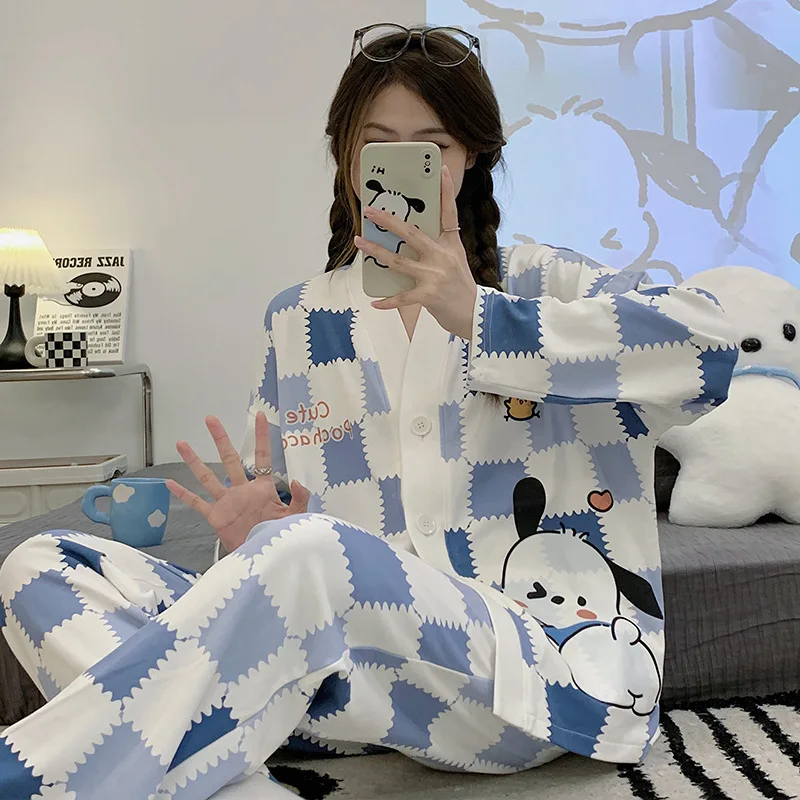 

Cartoon Sanrio Pochacco New Cute Pajamas Girls Spring And Autumn Long Sleeve Comfortable Casual Loose Women Home Clothes Suit