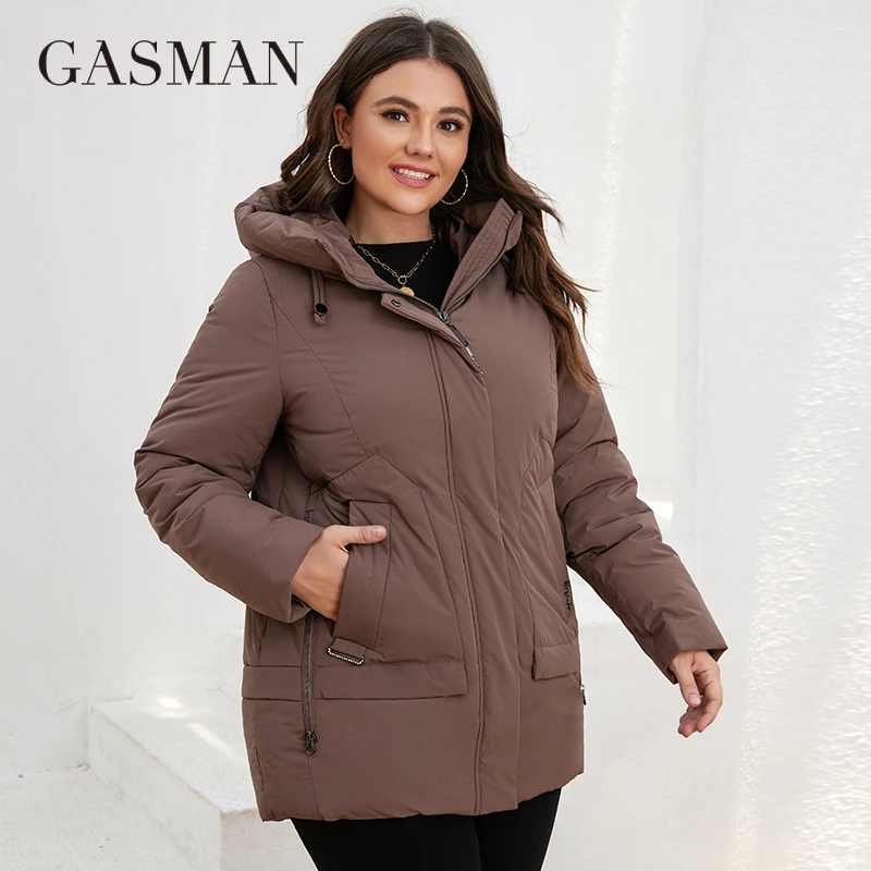 Gasmam inverno parkas mulheres plus size longo clássico design com zíper bolso com capuz solto casaco feminino 82209