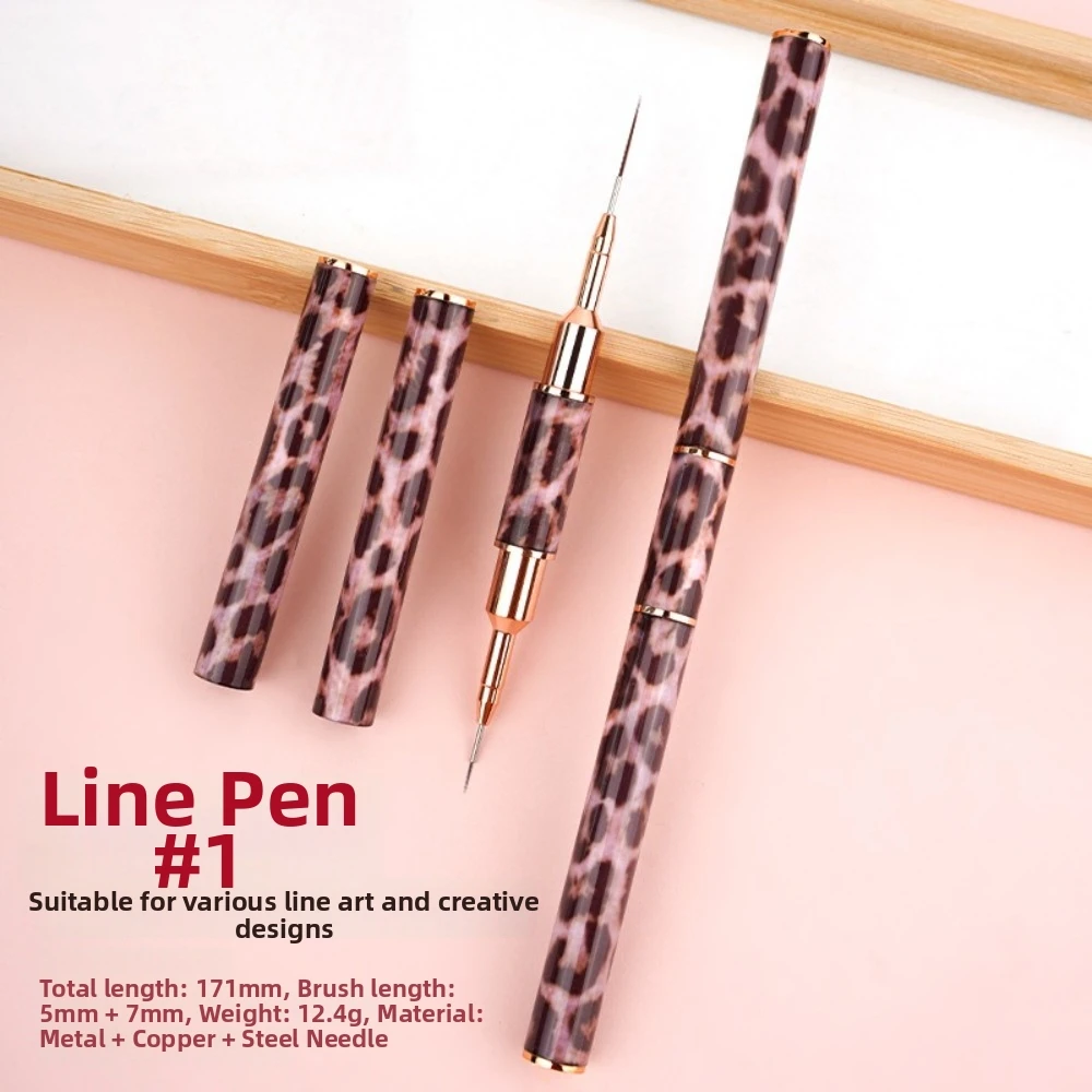 Leopard Print Nail Art Brushes Super Fine Metal Handle Nail Design Brushes Double Head Thin Details Nail Art Liner Brushes