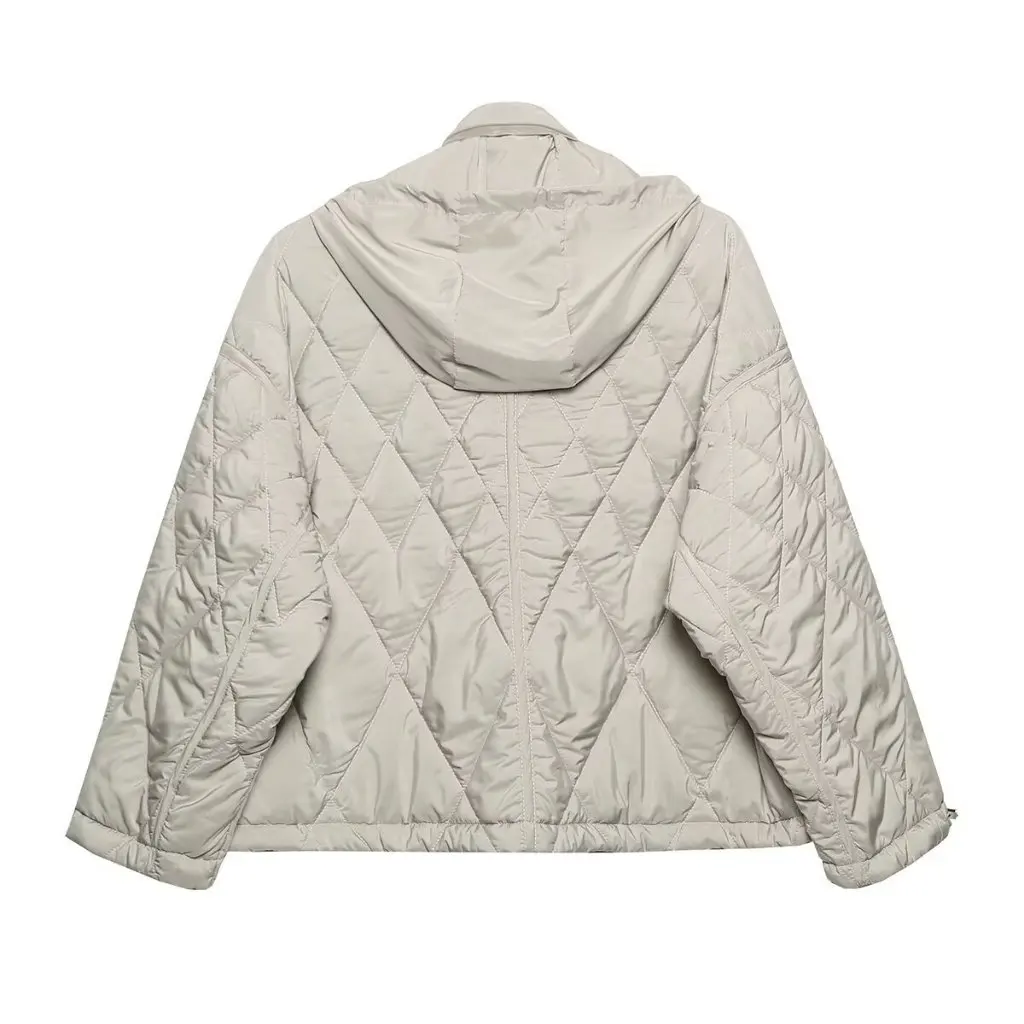 

Women's Cotton-Padded Jacket Coat European American Style Collar Folding Hood Autumn Fashion Wear