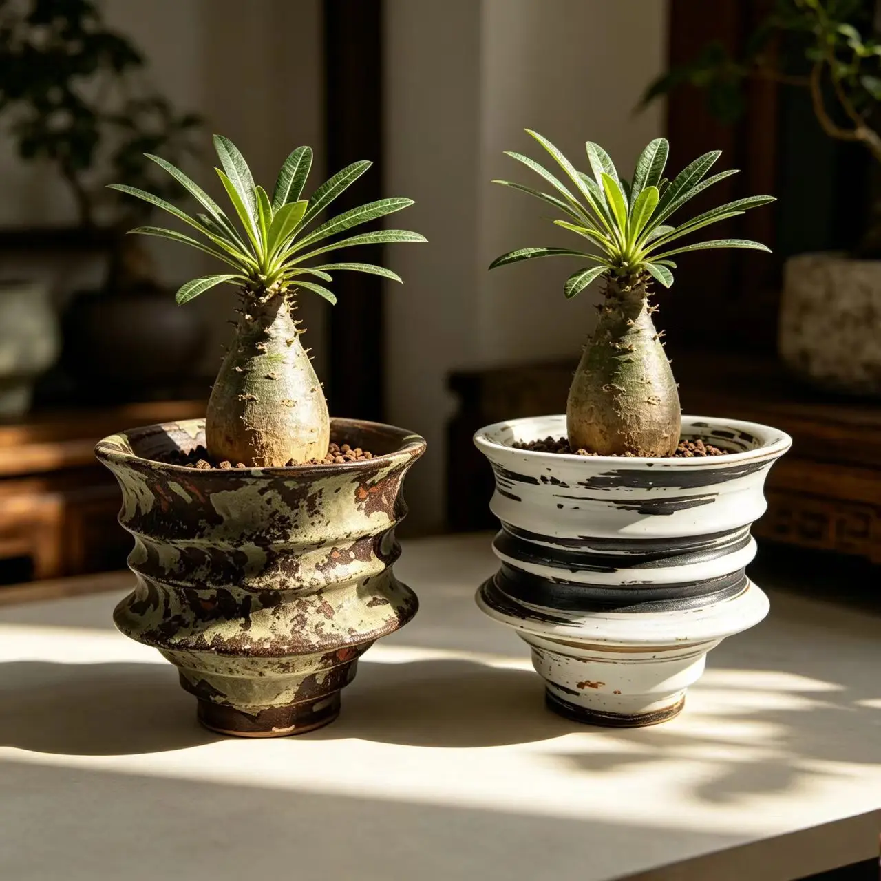 YFY Jingdezhen high temperature ceramic flower pot plant wabi sandy wind desktop potted plant zen retro flower utensil