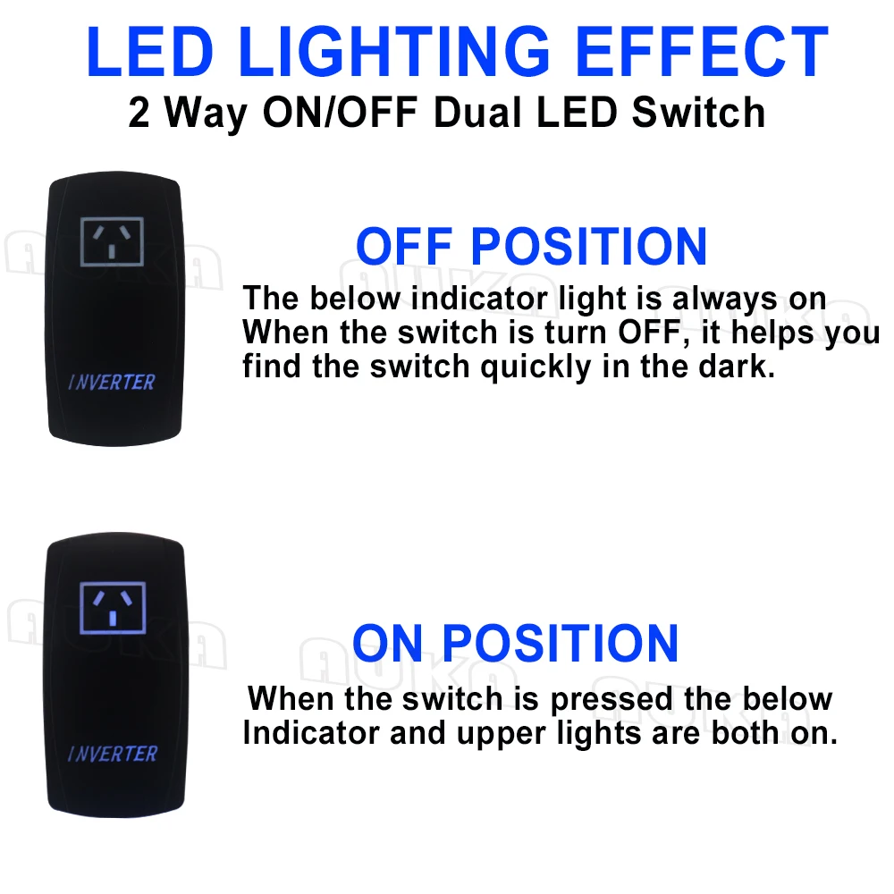 Waterproof INVERTER Rocker Switch On-Off 12V/24V 5Pin Laser SPST Toggle Switch Blue Light With Wires Set For Marine Boat Car Tru
