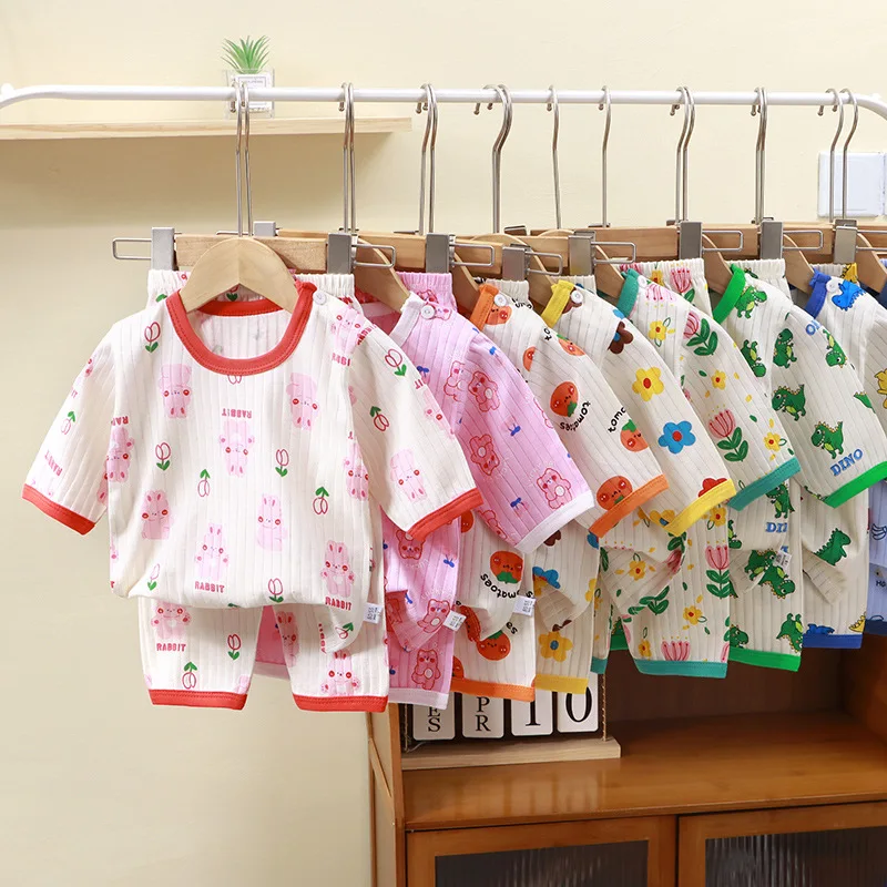 Conjunto de Pijamas de Algodón para Niños, Verano, Manga Corta, Ropa Interior, Ropa de Dormir, Ropa para el Hogar para Niños ...
