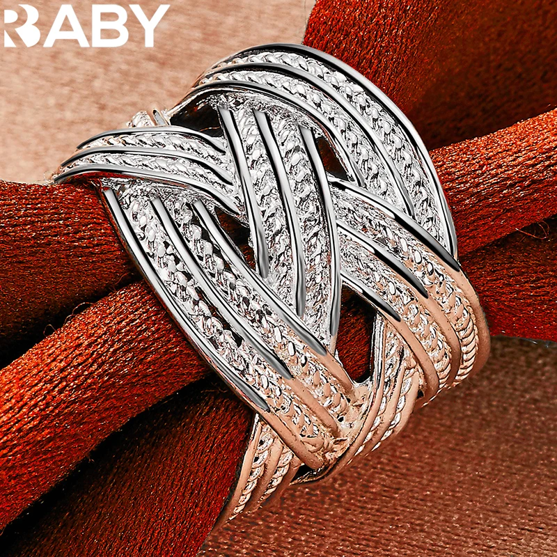 URBABY 925 Sterling Silver Weaving Intertwine Rings For Women Men Fashion Ring Wedding Engagement Party Jewelry Accessories