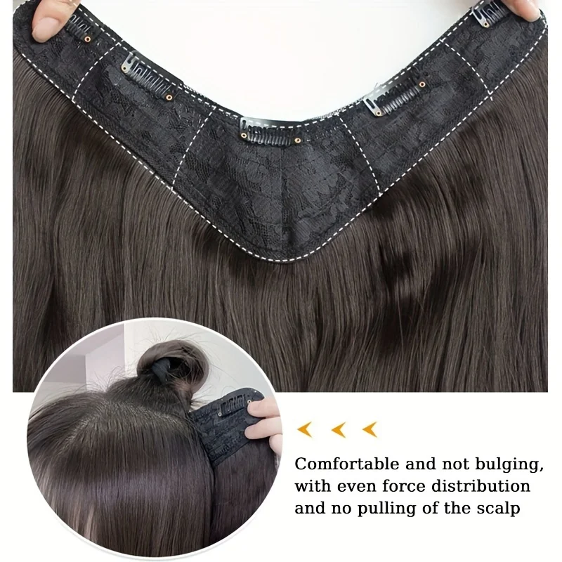 20' V-Shaped Body Wave Synthetic Clip In Hair Extensions High Temperature Fiber Hairpiece Easy Wear Seamless 4 Clip Ins Hair Wig