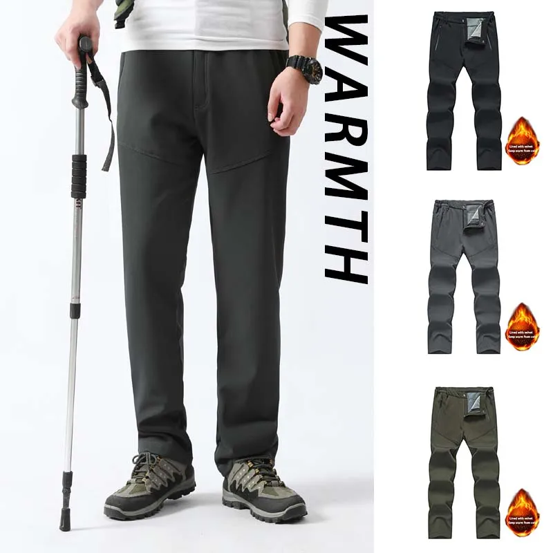 男性冬厚く暖かいハイキングパンツ屋外釣り防風防水耐摩耗性スポーツパンツ弾性スリムカジュアルパンツ