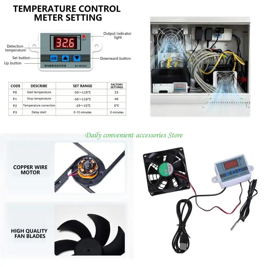 

97QB USB Powered 80mm Cabinets Cooling Fan with MultiSpeed Controller for AVCabinets and Plant Houses 30℃/ 35℃/ 40℃