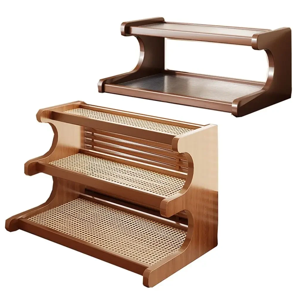 

2/3 Tiers Desktop Storage Rack Space-saving Compact Wood Tabletop Stand Multi-functional Sturdy Simple Organizer