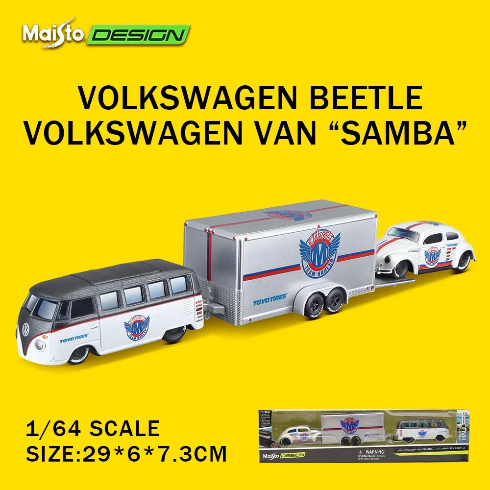 Maisto 1:64 Volkswagen Van Samba Beetle Ford Trailer Design Elite Transport Die-cast Precision Car Model Collection Gift Toy