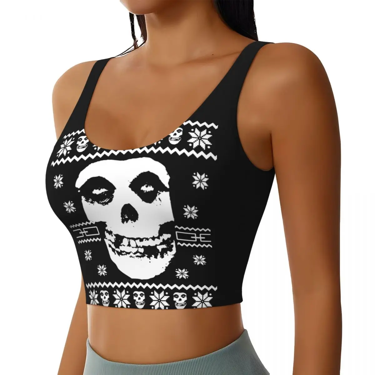 Custom Women Punk Rock Band Misfits Sports Bras High Impact Gym Workout Yoga Crop Tank Tops