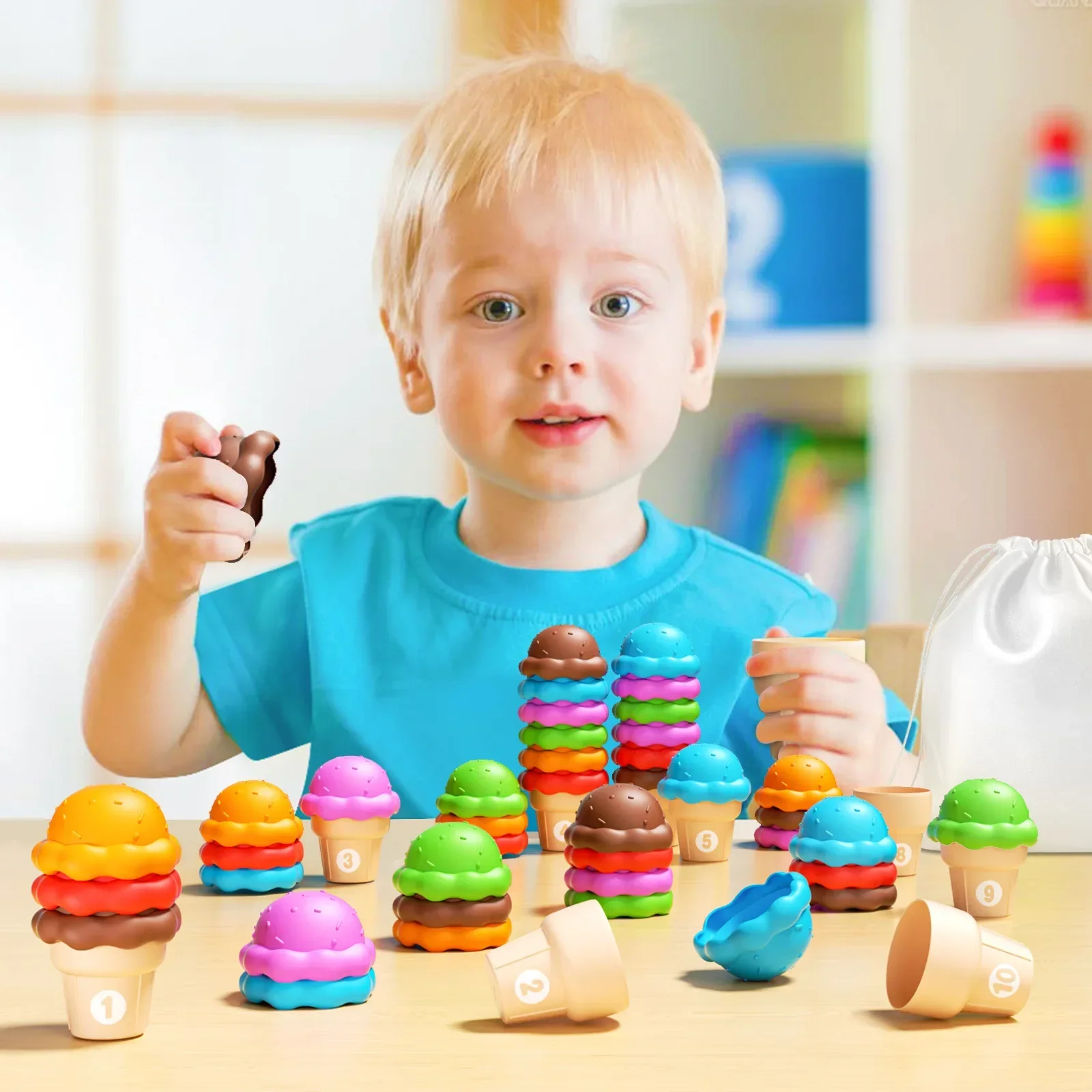 Ensemble de jouets d'apprentissage de l'orthographe de l'alphabet, crème glacée, comptage et tri de documents, jouet éducatif pour enfants d'âge alth, cadeaux de Noël