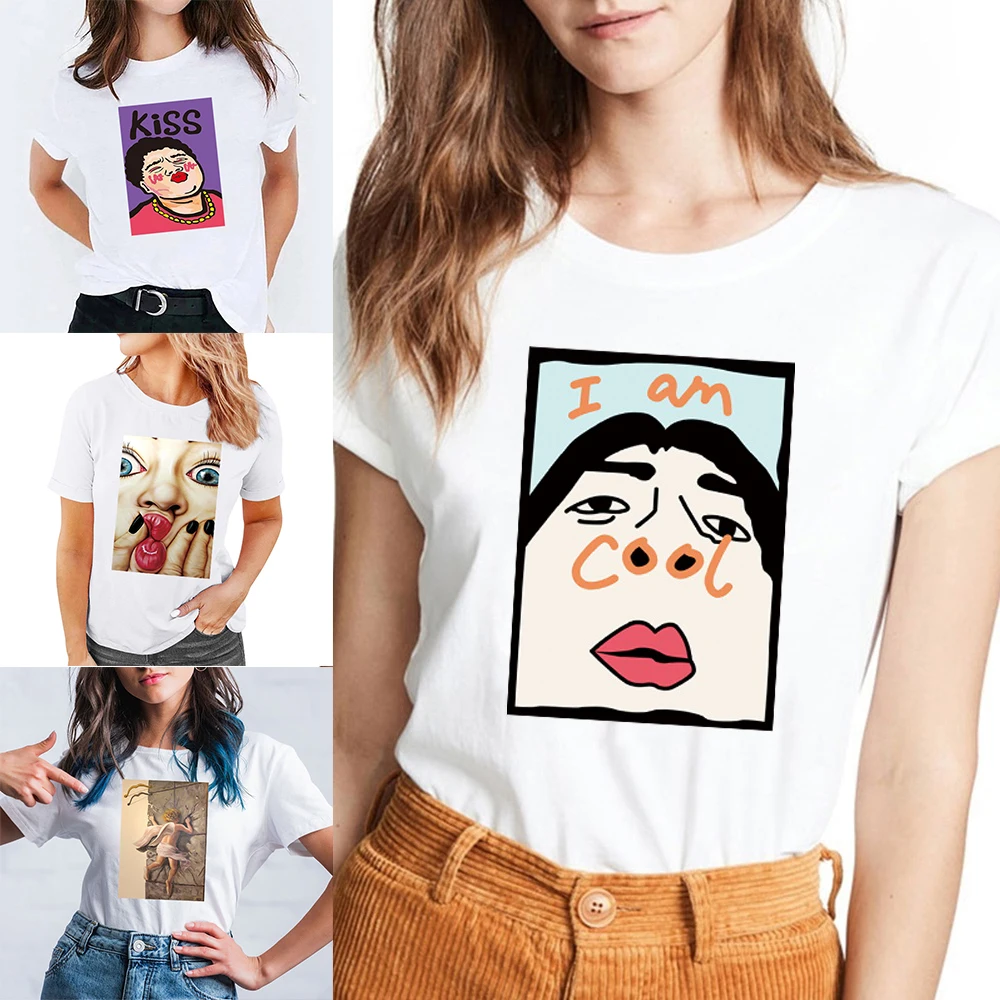 

White Basic T Shirts Women Summer New XXS-5XL Slim fit Tees O Neck Female Ladies Fashion Tops Clothe funny Series Pattern