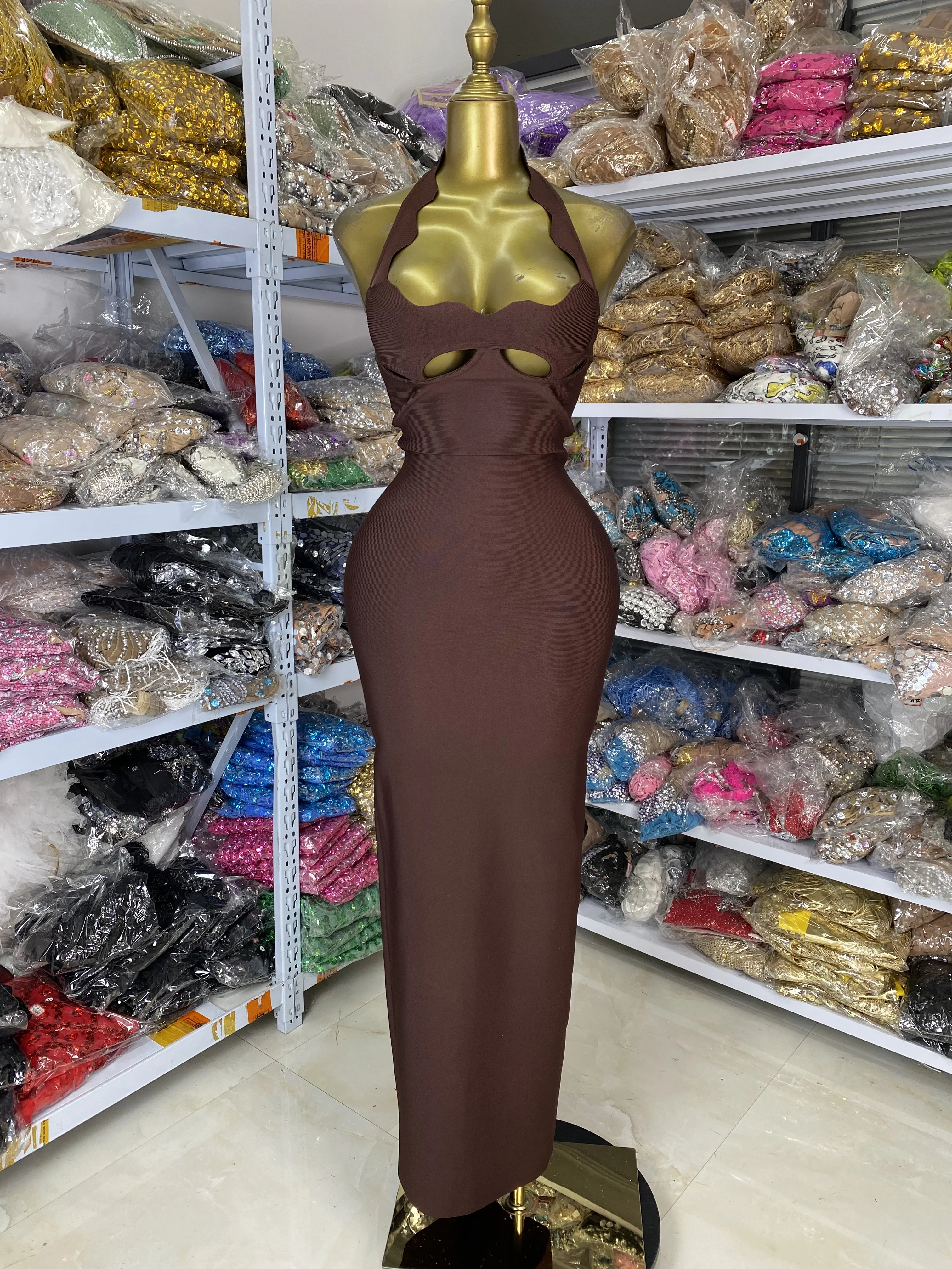 Nuevo vestido del vendaje de las mujeres Sexy Curve Hlater recortado Bustier largo elástico celebridad noche Club vestidos de fiesta al por mayor de fábrica