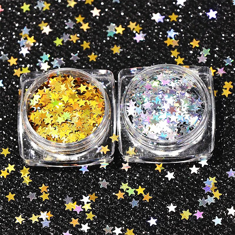 

Holographic Laser Gold silver Star Nail Sequins Glitter Powder Nails Polish Gel Nail Art Accesorios Decorations Manicure Tool