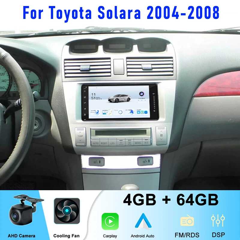 

7'' 4-64GB For Toyota Solara 2004-2008 Car Radio Wireless Apple CarPlay Android 15 Auto Head Unit FM GPS BT MP3 MP4