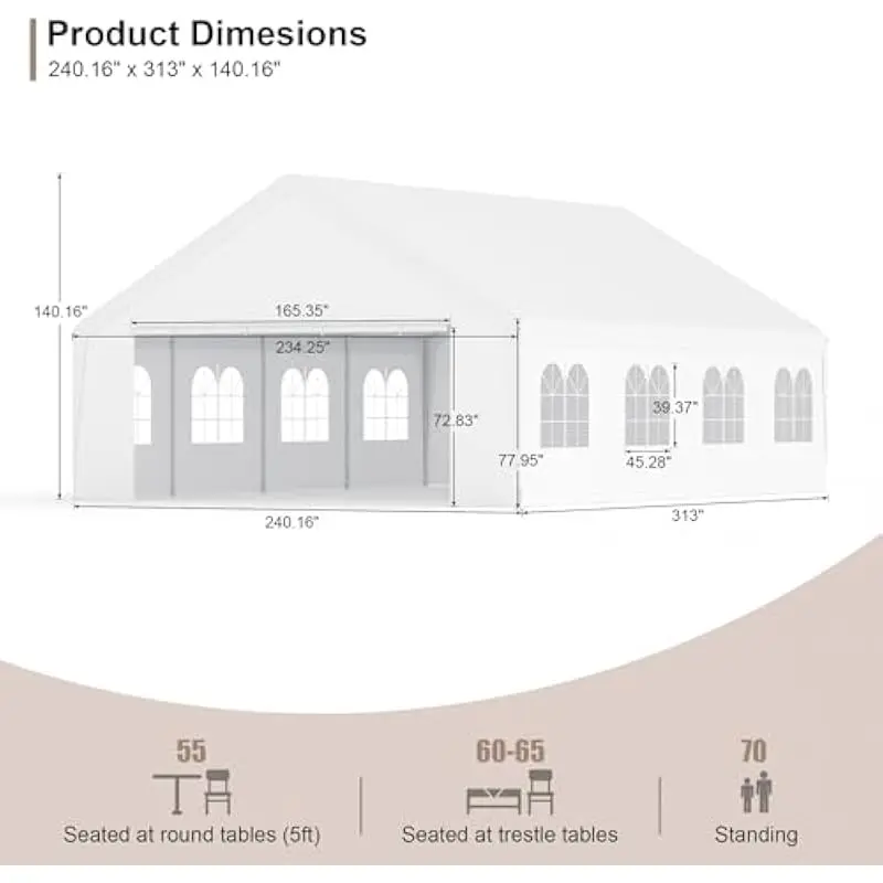 240.16 x 313 x 140.16 Inches Extra Large Weatherproof Outdoor Canopy with Removable Walls Doors Triple-Layer PE Fabric Galvanize