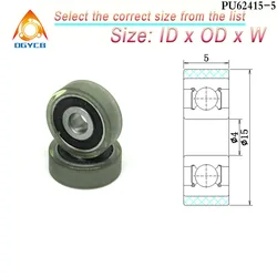 1pcs 4x15x5 mm Polyurethane Covered Bearing Pulley PU62415-5 OD 15mm Shaft 4mm Urethane Cover PU624 Bearing 4*15*5 Platic Roller