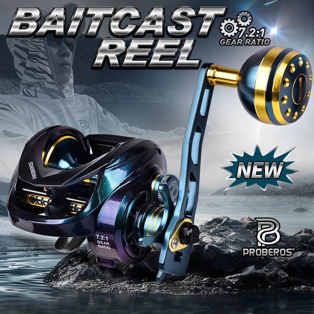 Proberos Baitcasting-Rolle – Metall-Hauptachse und -Knauf, 17,6 LB maximale Bremskraft, 5+1BB, 7,2:1 Übersetzungsverhältnis, glatt und langlebig – Detail 1
