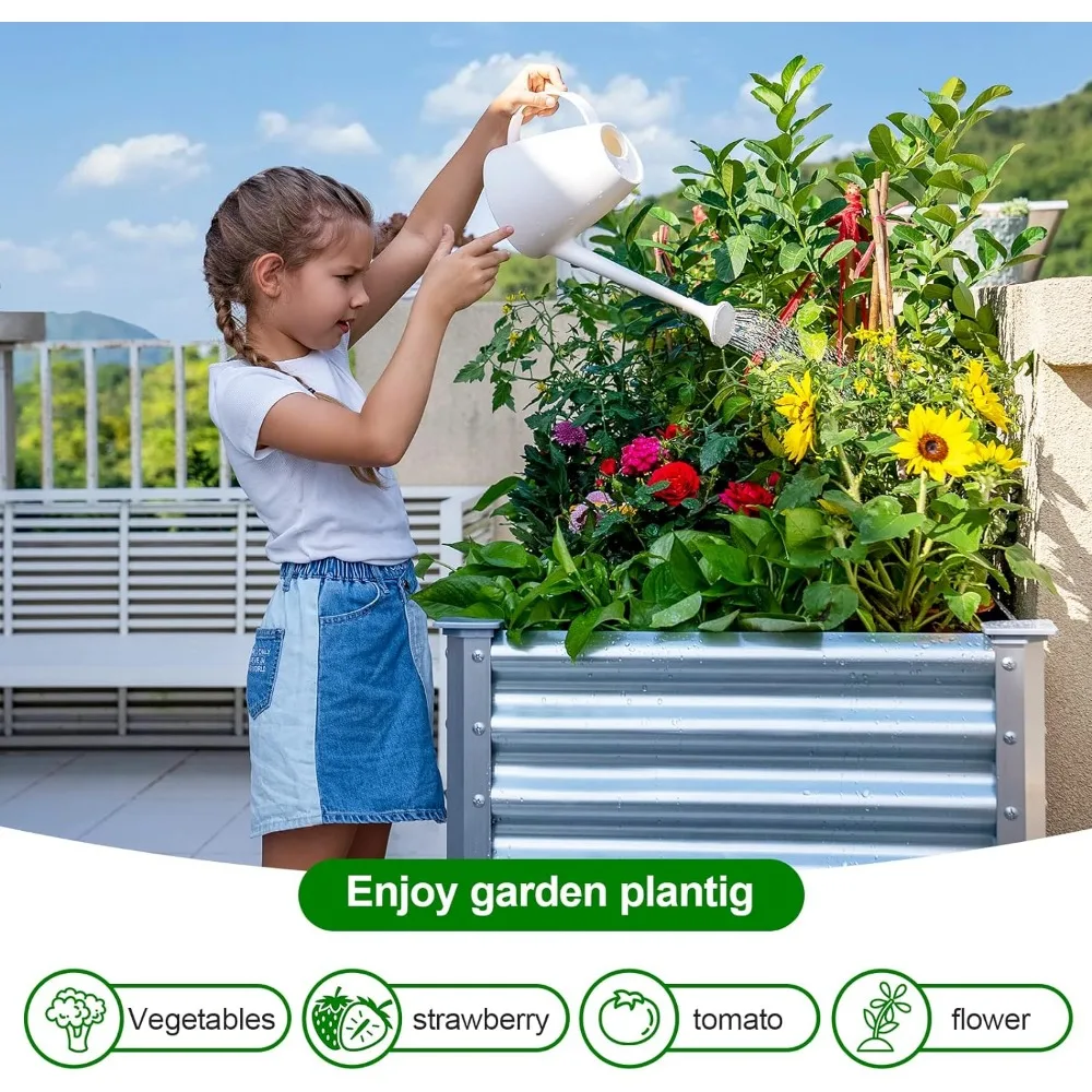 

Land Guard Galvanized Raised Garden Bed with Legs, 48×24×32in Large Metal Elevated Raised Planter Box with Drainage Holes