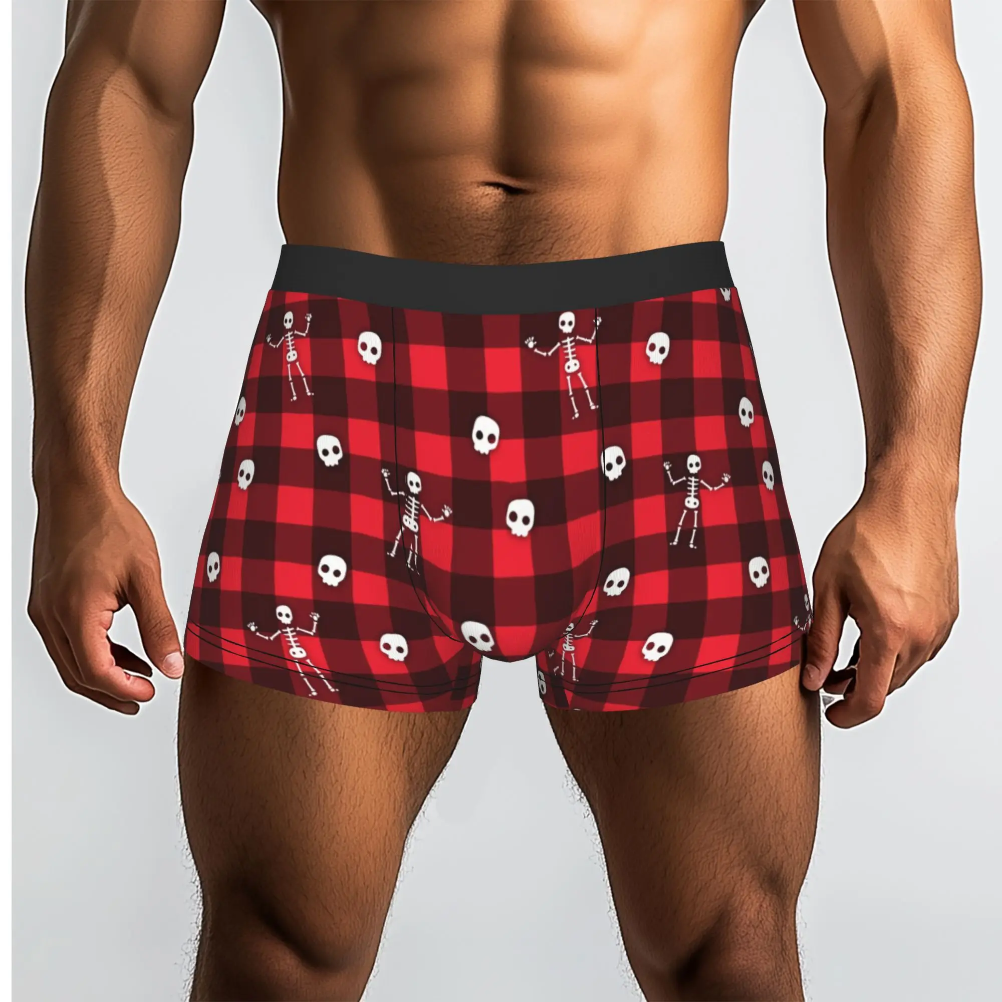 Custom Red buffalo plaid skeletons Boxer Shorts For Men 3D Print  Underwear Panties Briefs Breathable Underpants
