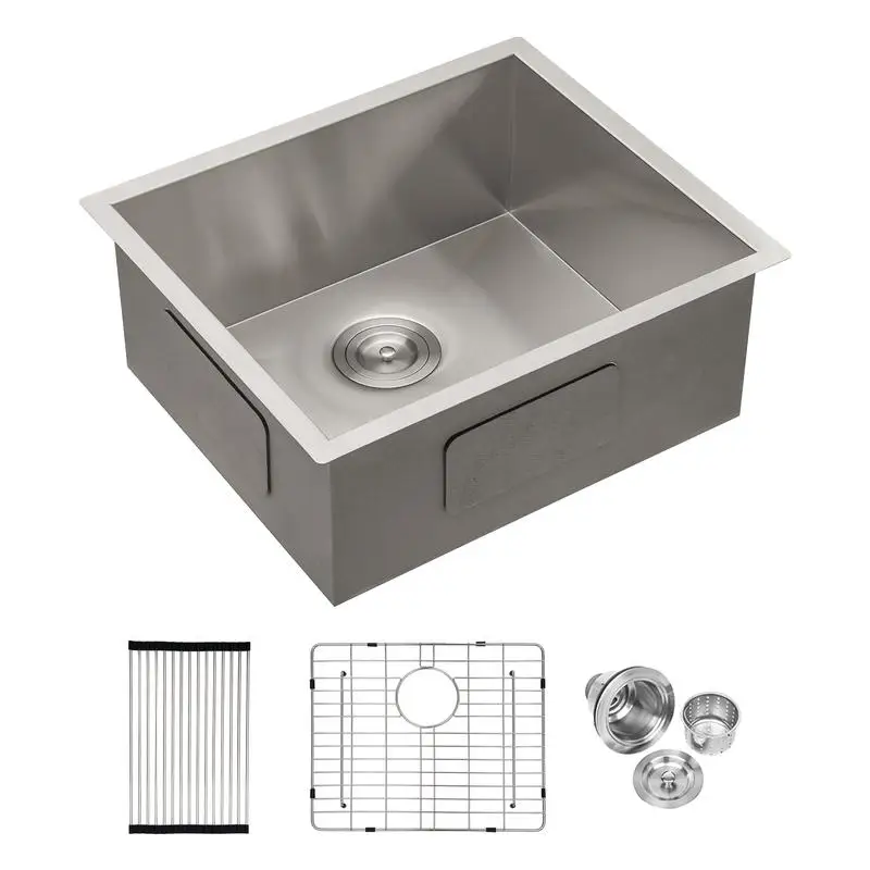 

23 Inch Undermount Single Bowl Stainless Steel Kitchen Sink 16 Gauge 9 Inch Deep Basin