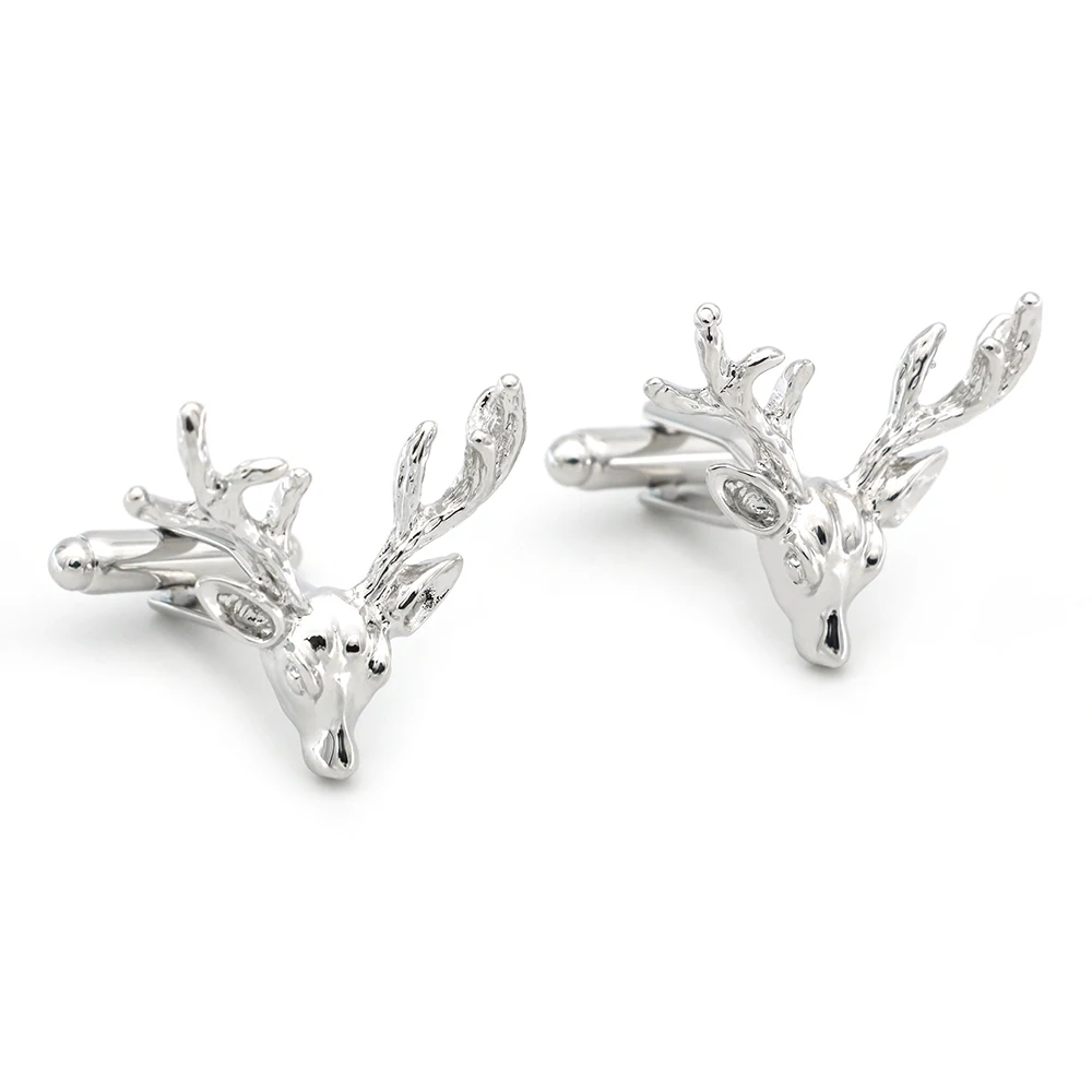 Animal Design Deer Head Cufflinks For Men Quality Copper Material Silver Color Cuff Links Wholesale&retail