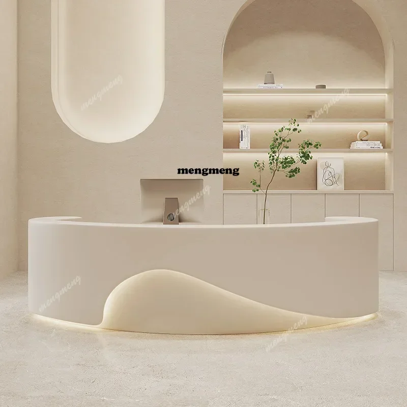 E182 Nordic Creative Beauty Salon Reception Desk Modern Luxury Company Arc-shaped Reception Desk Hotel Office Furniture Podium