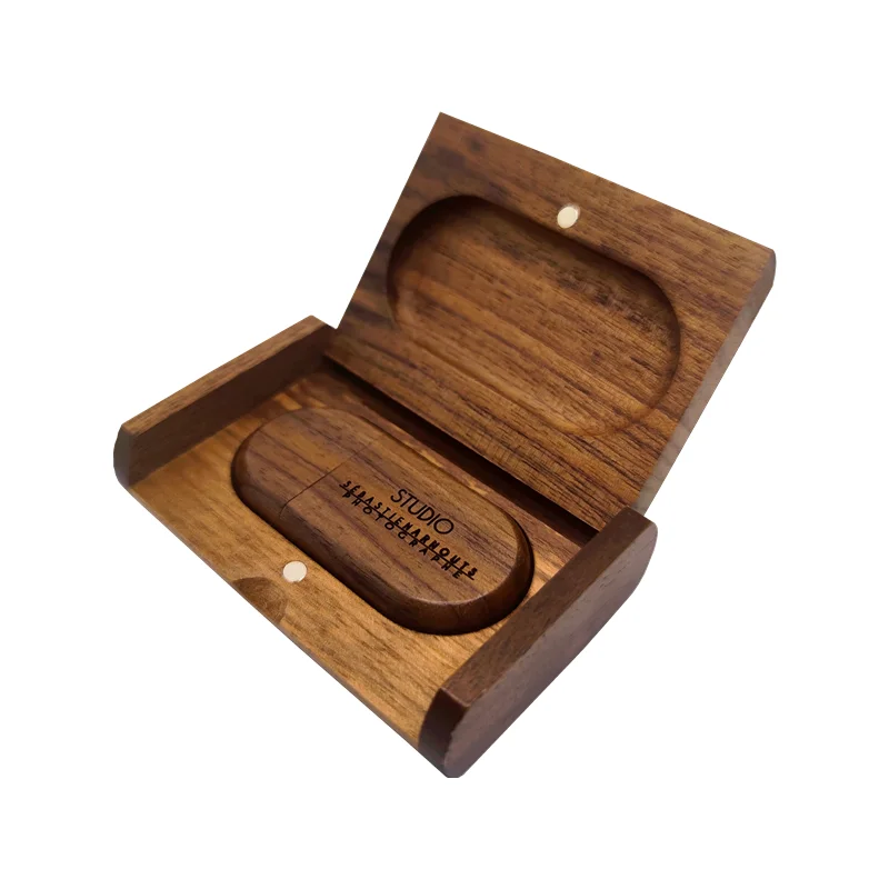 

1 Pcs Free Custom Photography LOGO Walnut Oval Bean USB 2.0 Memory Flash Memory Stick Pendrive with Walnut Gift Box