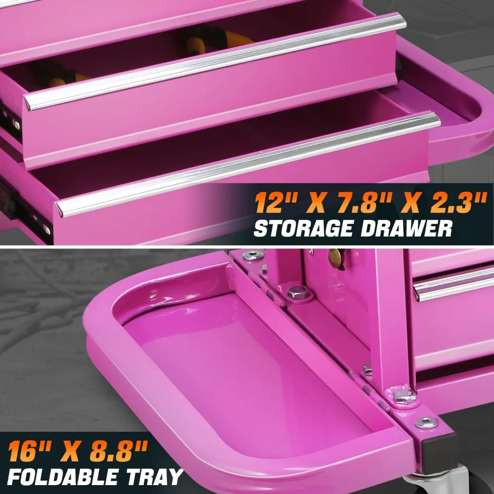 3-Drawer Tool Chest Rolling Mechanic Seat with Tool Trays,350lbs Max Weight Capacity, Purple, TOOLS-00261-PR