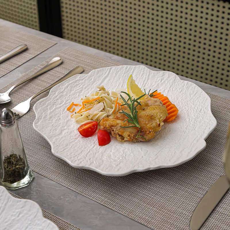 PYH ceramic steak plate couple set with placemat fork stone pattern tableware set full set of advanced sense
