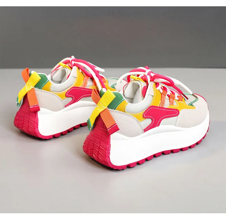 New lace up wedged trainers woman platform shockproof shoes women white faux leather sneakers students wedge sports shoes casual S225dee8c34544eb78c260a12f4453ee7p