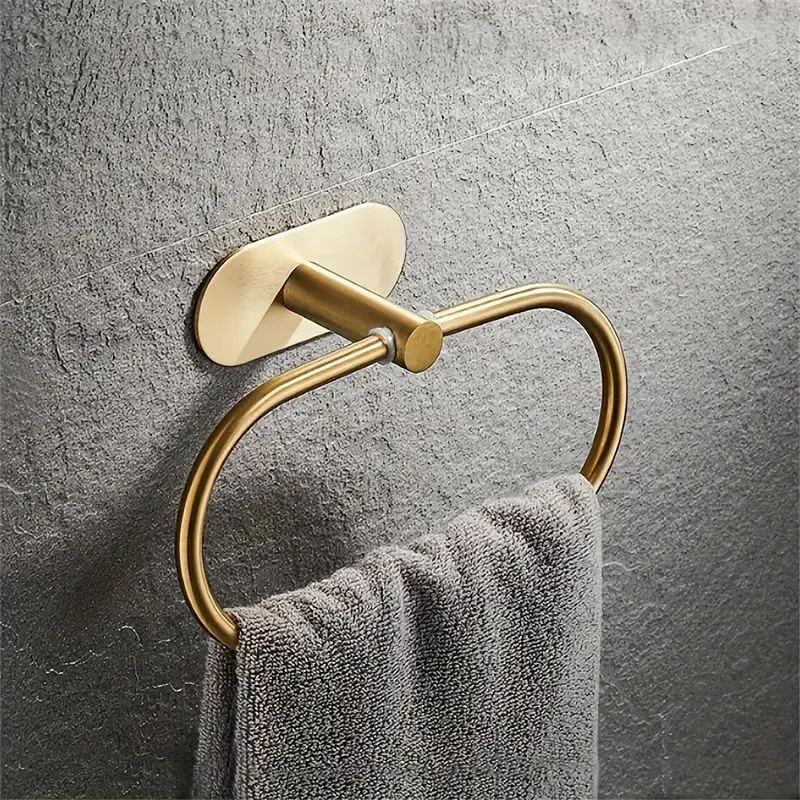 1pc No-Drill Wall Mount Oval Towel Ring, Stylish Bathroom Towel Holder, Durable Hand Towel Hanger For Bathroom & Kitchen