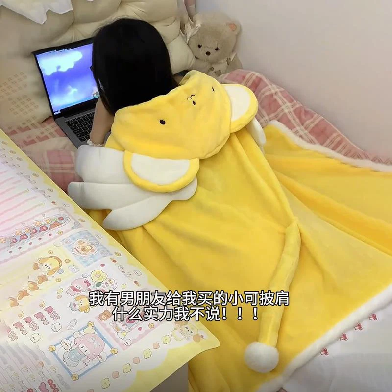 Magic Girl Sakura Cartoon Small Style Kawaii Air Conditioner Blanket Kinomo Sakura Hooded Blanket Cape Anime Coat Halloween Gift