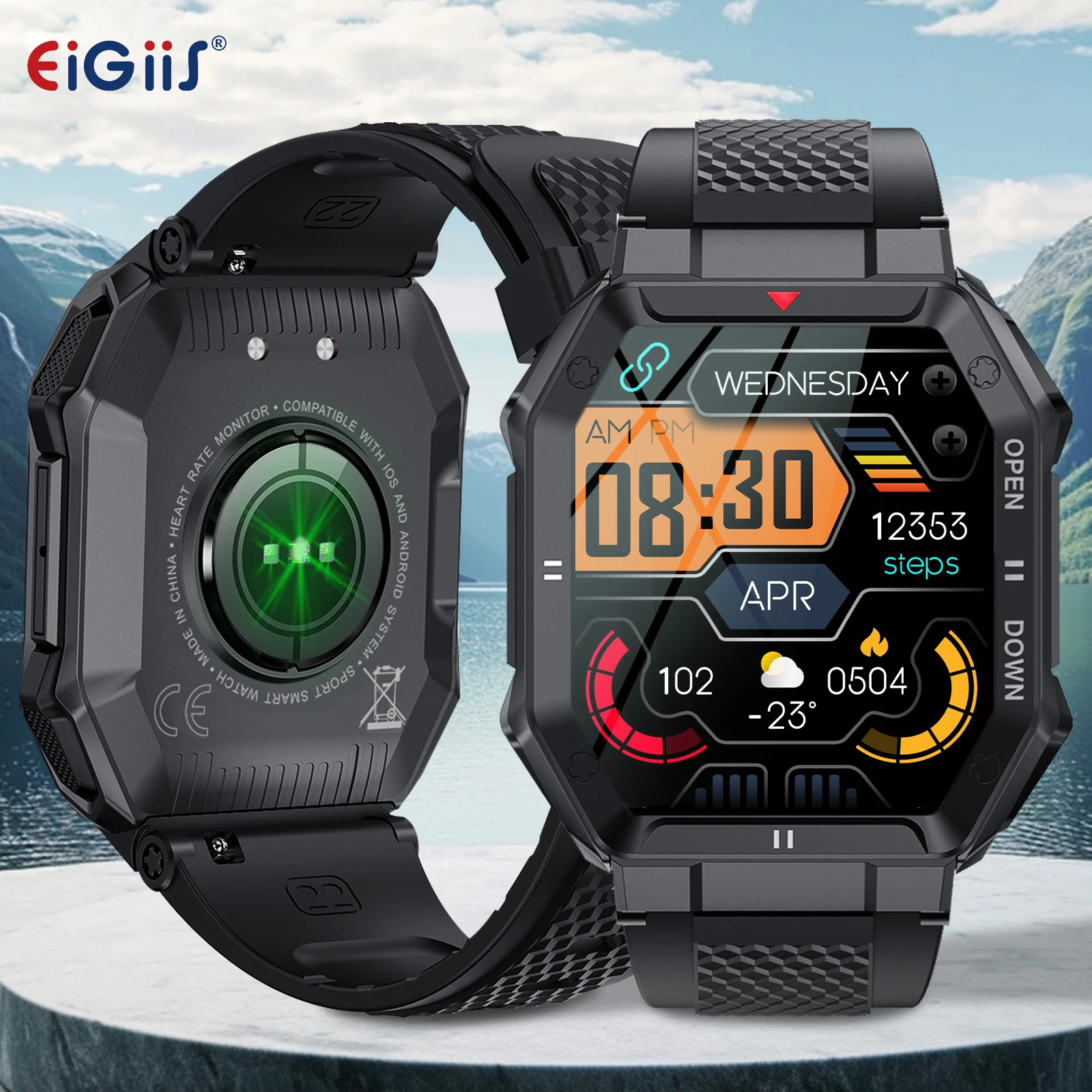 

EIGIIS 1.85'' HD New Military Smart Watch Men Bluetooth Call Heart Rate Blood Oxygen Detection Sport Smartwatch For Android IOS