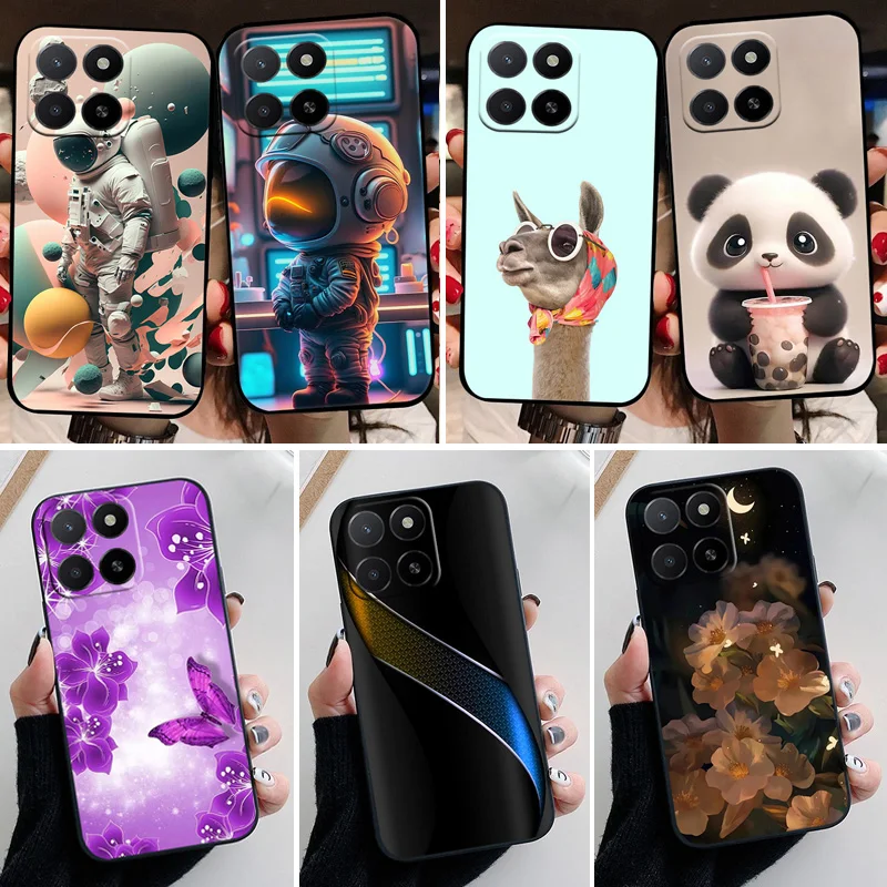 Case For Honor X5b Plus X5b+ Black Cute Flowers Soft TPU Silicone Shockproof Phone Cover For Honor Play 40c Honor X5 Capa Fundas