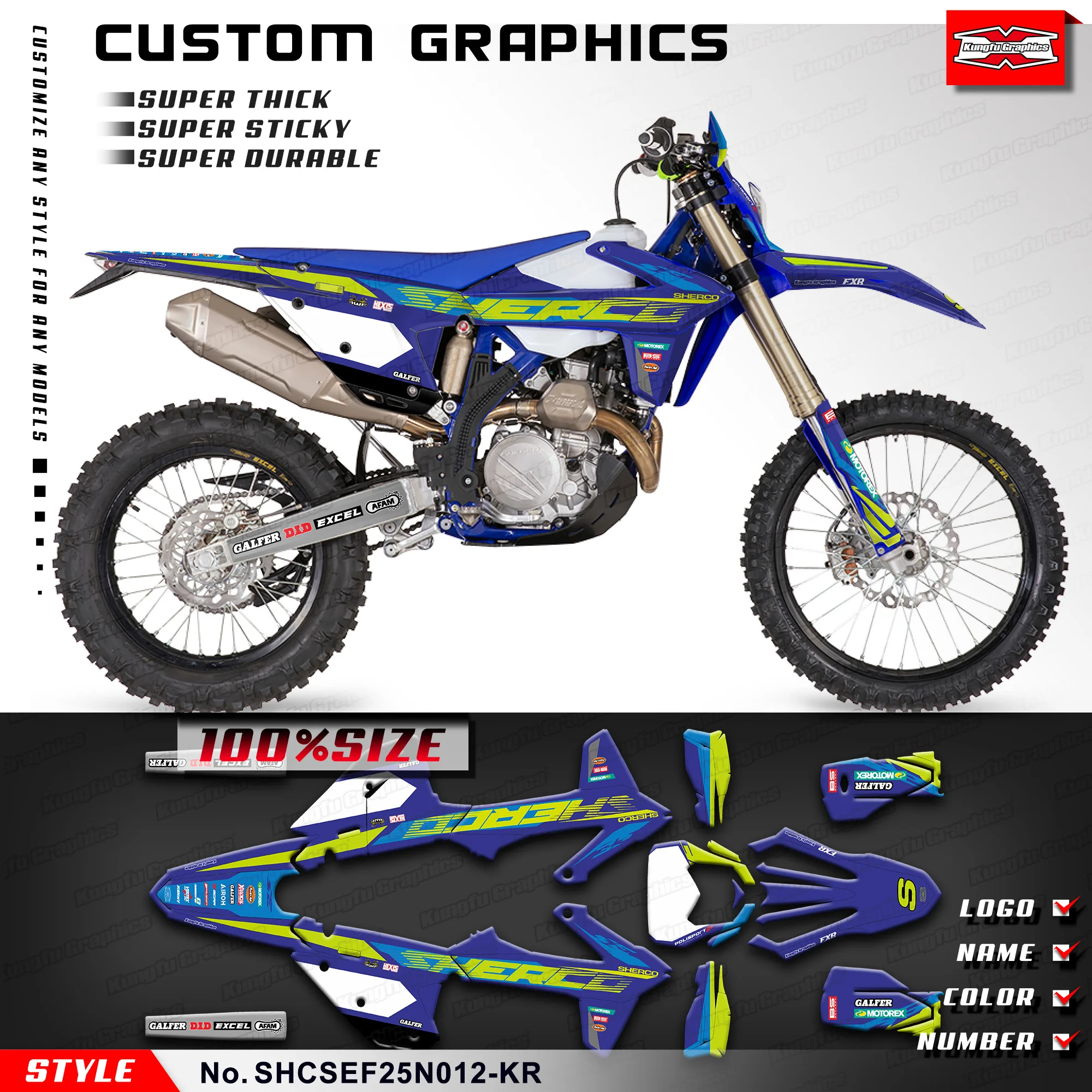 KUNGFU GRAPHICS Custom Stickers Complete Durable Vinyl for Sherco SE 125 250 300 / SEF 250 300 450 500 2025 26, SHCSEF25N012-KR