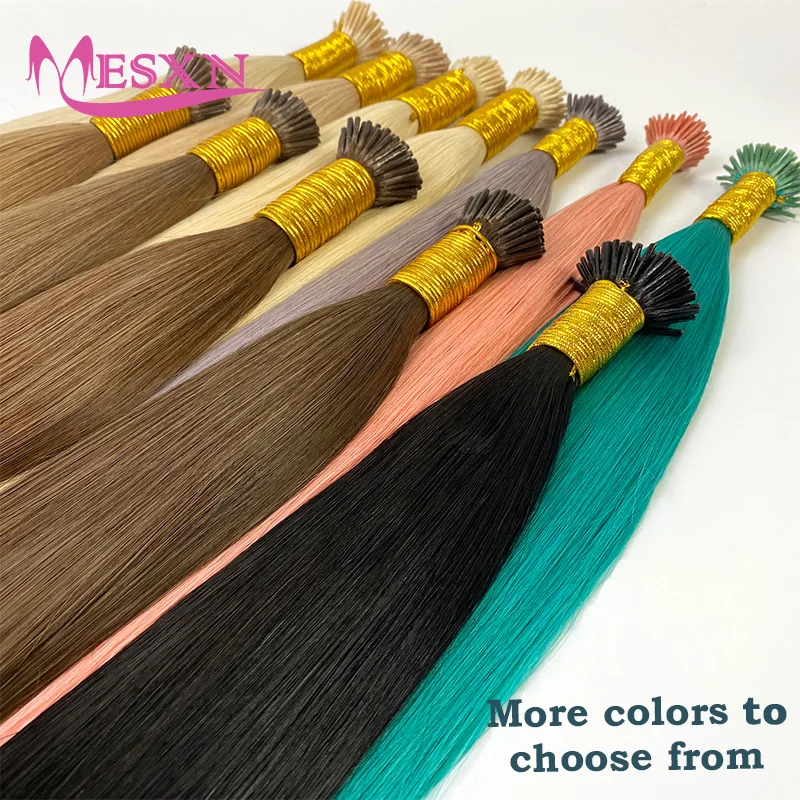 MESXN Straight I Tip Hair Extensions Natural Real Human Hair Fusion Extensions  Keratin Capsule Brown Blonde 613 Color 14-24inch