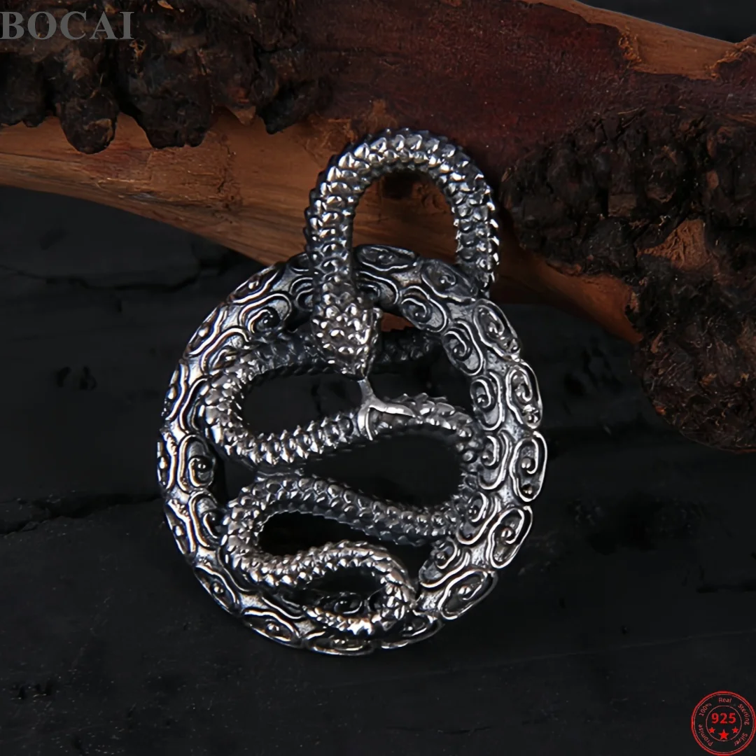 BOCAI New S925 Sterling Silver Charms Pendants for Men Antique Spirit Snake Twists Around Charm Fine Choice Jewelry Wholesale