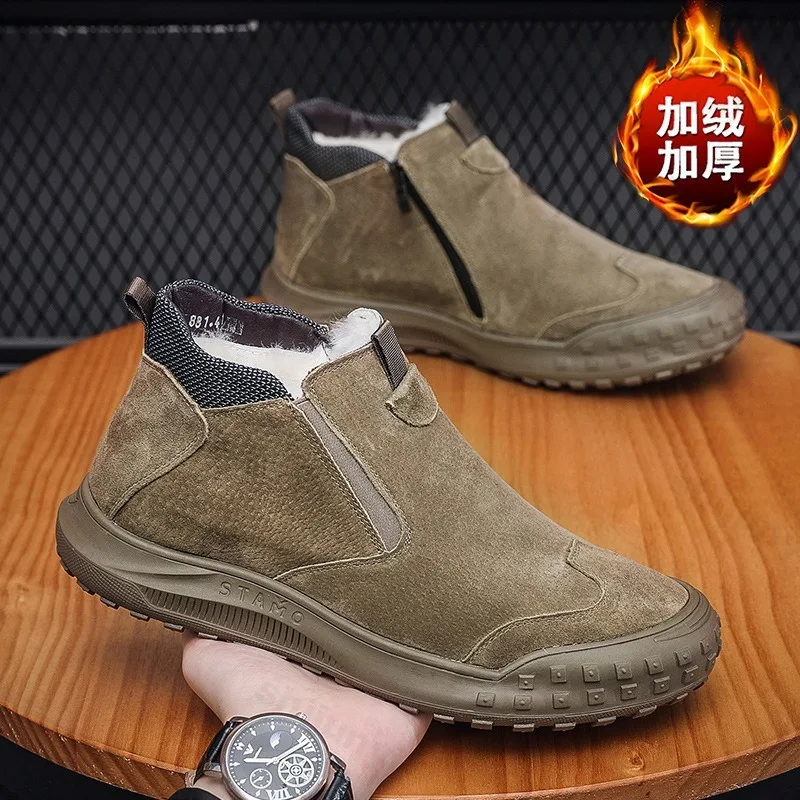 

Winter Men Ankle Boots 2025 Fashion Cold-proof Warm Plush Snow Boots Mens Cotton Boots Designer Work Non-slip Botas Para Hombre