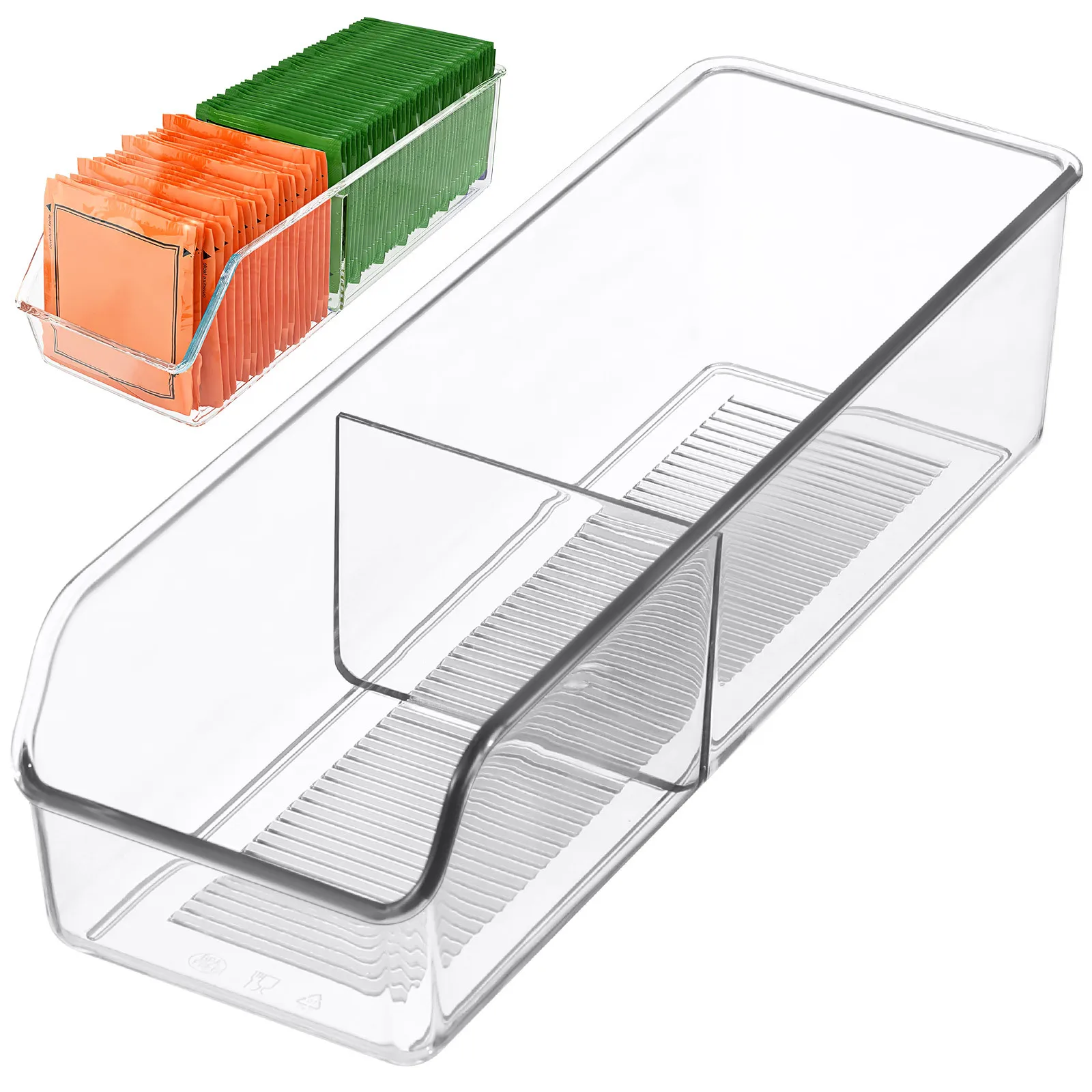 

1pcs Clear Tea Bag Organizer Box Divided Compartments Compact Storage Bin Kitchen Office Drawer Condiment Holder Coffee Station