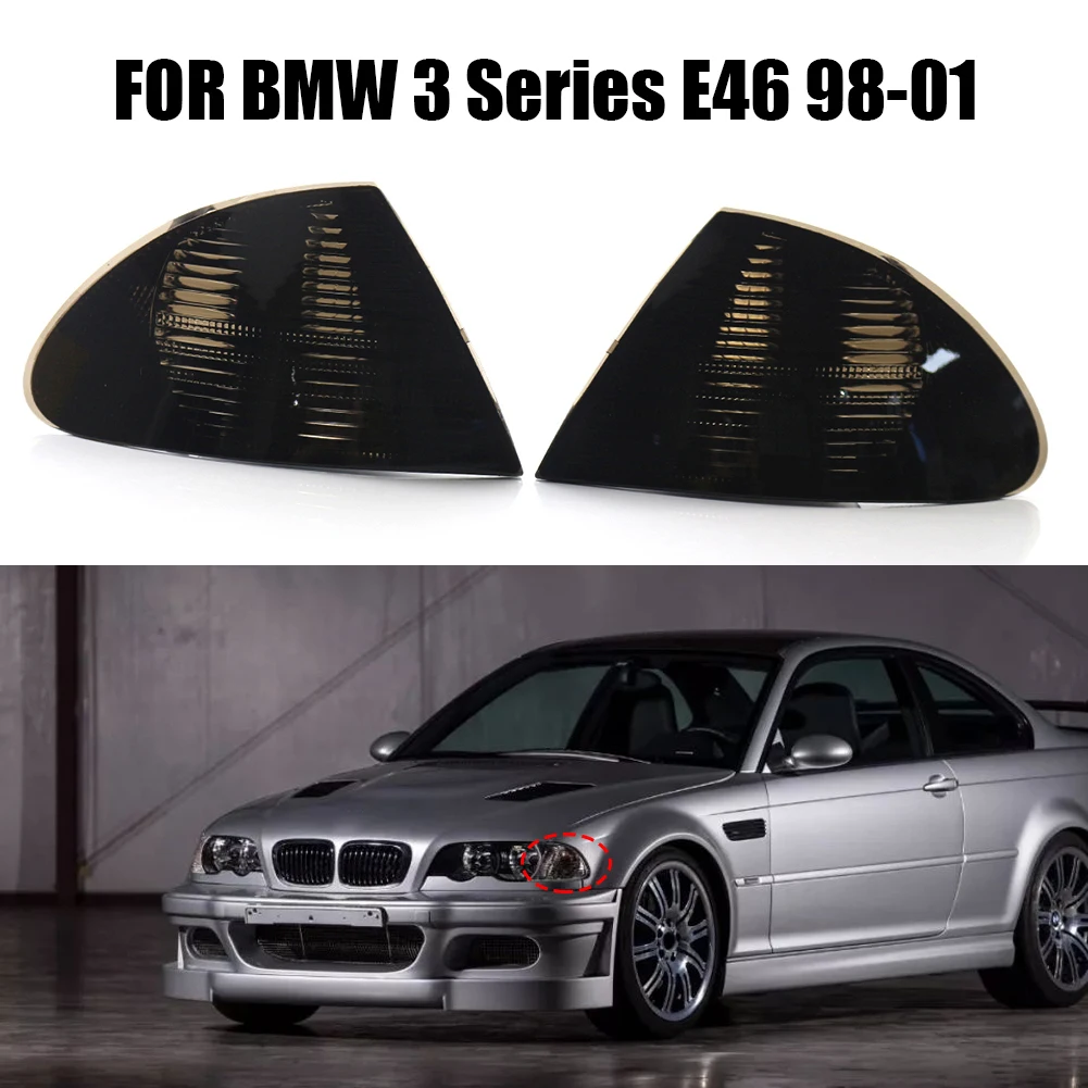 1 Pair Turn Signals Lamp Corner Lights Car Front Smoked Lens Corner Lights 63136902765 No Bulbs for BMW E46 3 Series Sedan 98-01